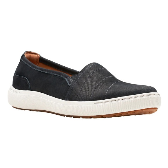 Clarks Womens Nalle Violet Leather Slip-on Loafers - Black Nubuck NEW - Picture 1 of 4